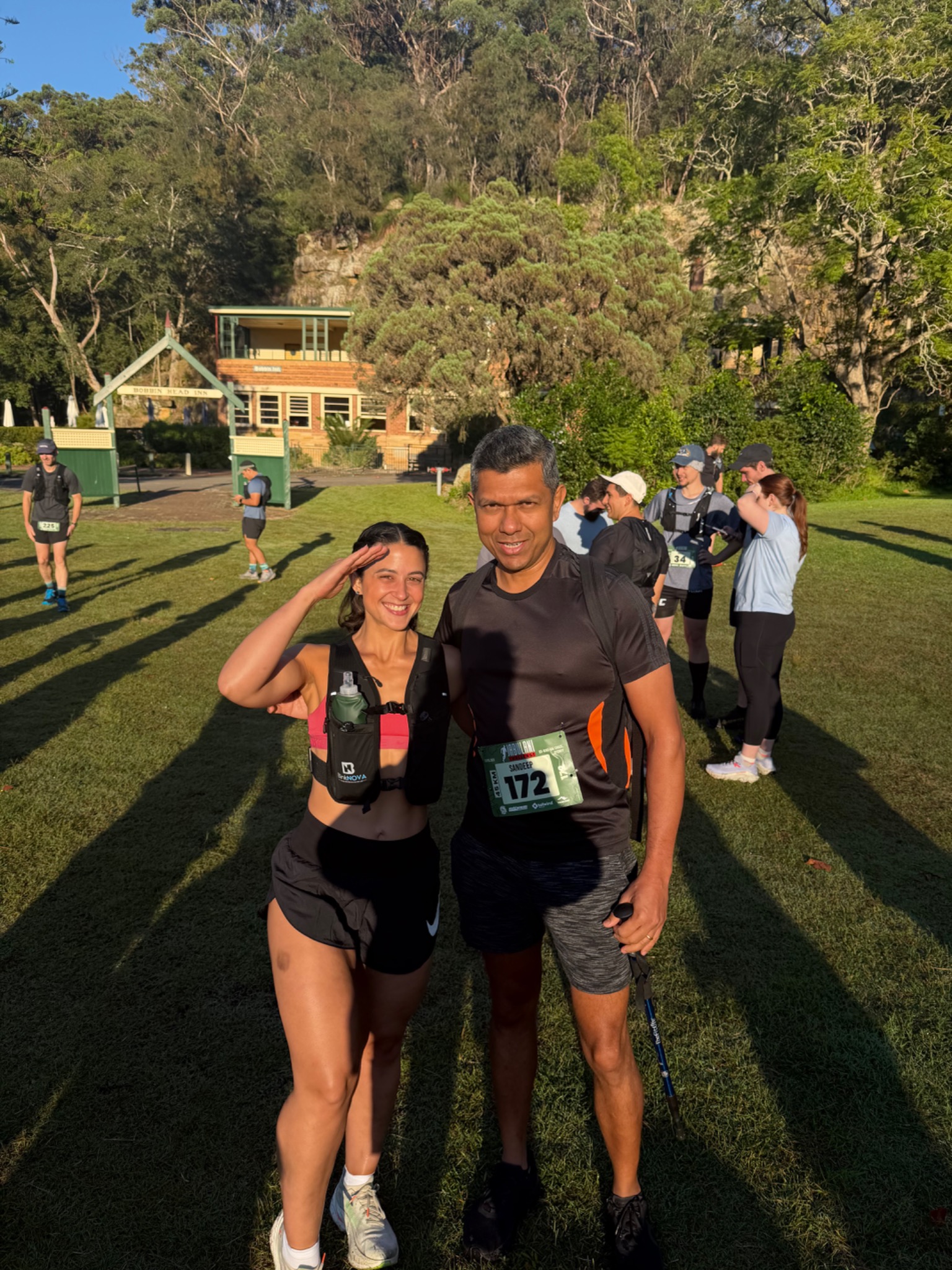 Samantha with a client after an outdoor trail event